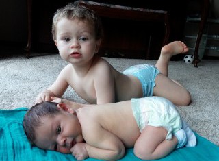 Just the boys...hanging out like we all wish we could. (Noah = 2, David = <6 mos.)